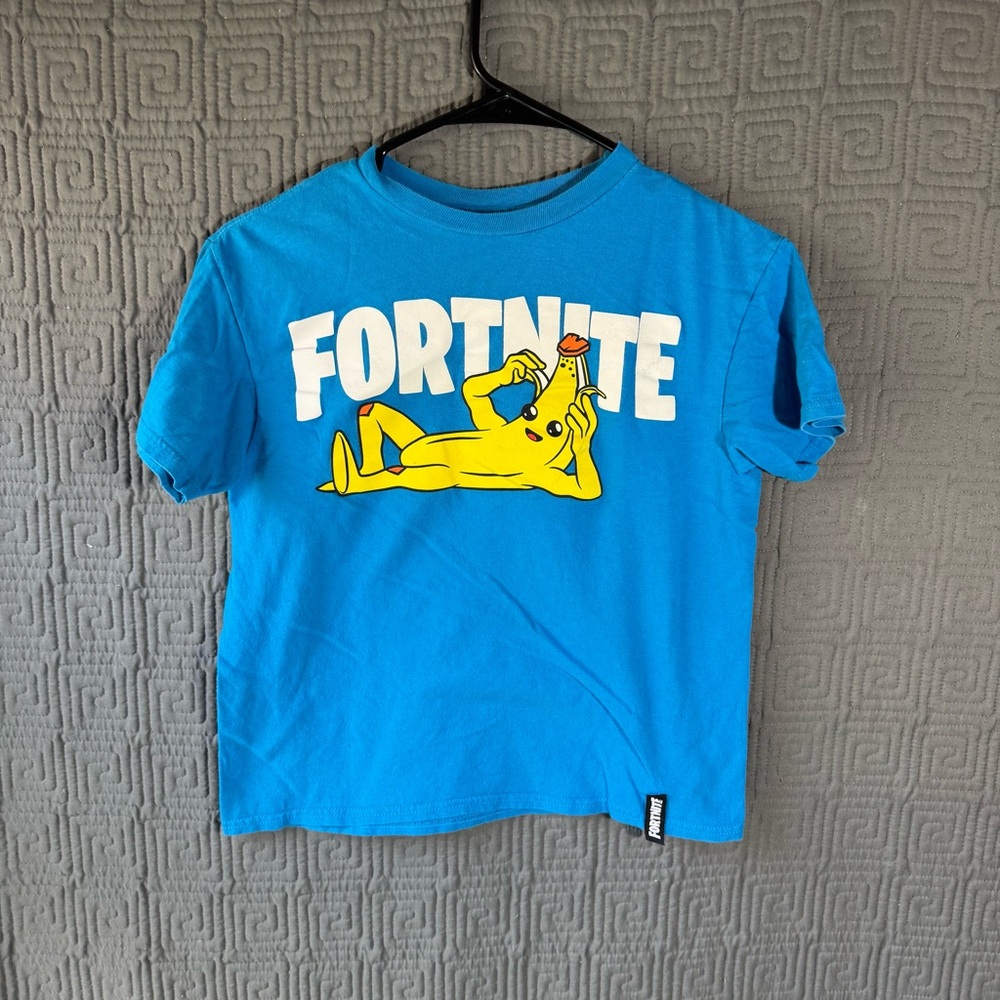Fortnite T-Shirt Boys Size Large 10/12 Blue Banana Peel Short Sleeve